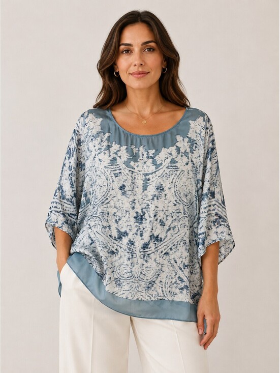 Marina Rinaldi Tops - Marina Rinaldi Silk Blouse Blue Abstract Print Made in Italy Plus Size